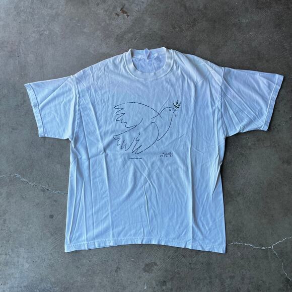 VINTAGE PABLO PICASSO DOVE OF PEACE BIRD ART TEE WHITE SHIRT MENS XL SUCCESSION - Picture 1 of 5